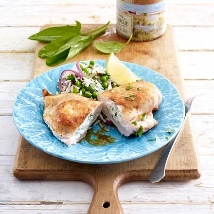 Hähnchenfilet mit Bärlauch-Füllung und leichter Limettensoße Rezept Hähnchenfilet mit Bärlauch-Füllung und leichter Limettensoße Rezept