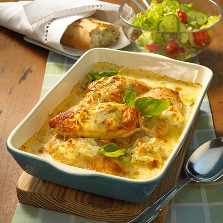Hähnchenfilet mit dreierlei Käse Rezept Hähnchenfilet mit dreierlei Käse Rezept