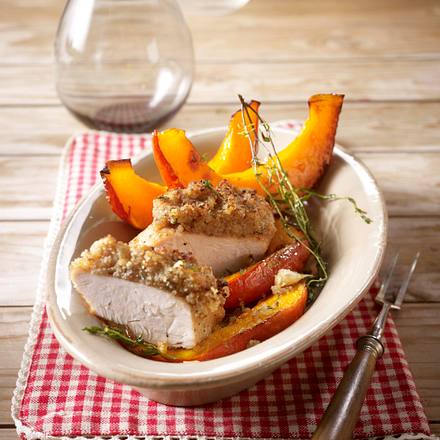 Hähnchenfilet mit Kastanienkruste und Kürbisgemüse Rezept