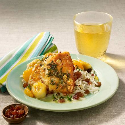 Hähnchenfilet mit Thymian-Haselnuss Kruste auf Reis Rezept