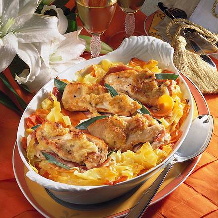 Hähnchenfilets auf Bandnudeln Rezept Hähnchenfilets auf Bandnudeln Rezept