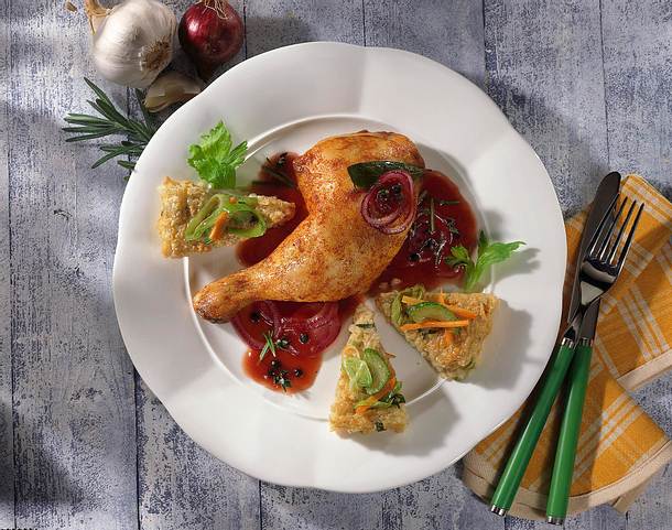 Hähnchenkeule mit Graupenauflauf Rezept Hähnchenkeule mit Graupenauflauf Rezept