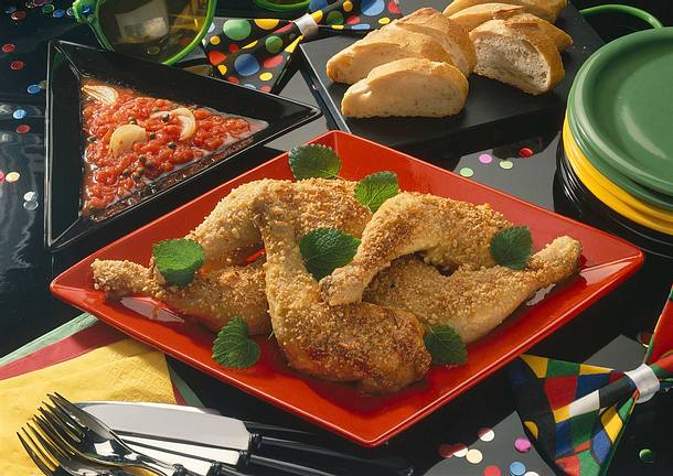 Hähnchenkeulen in Mandelhülle Rezept Hähnchenkeulen in Mandelhülle Rezept
