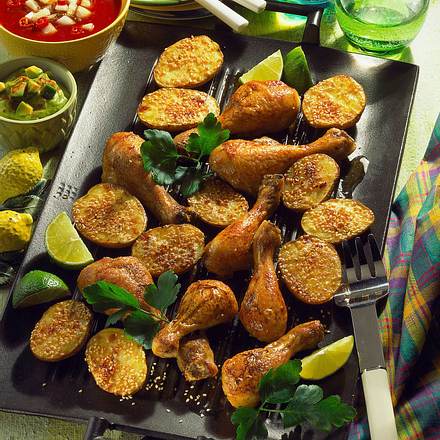 Hähnchenkeulen mit Dips Rezept