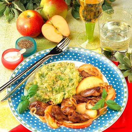 Hähnchenleber mit Kartoffel-Erbsen-Püree Rezept