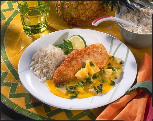 Hähnchenschnitzel mit Curry-Bananensoße Rezept