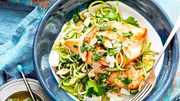 Hähnchenschnitzel mit Zoodles - Foto: LECKER @ Bauer Media Group Hähnchenschnitzel mit Zoodles - Foto: LECKER @ Bauer Media Group
