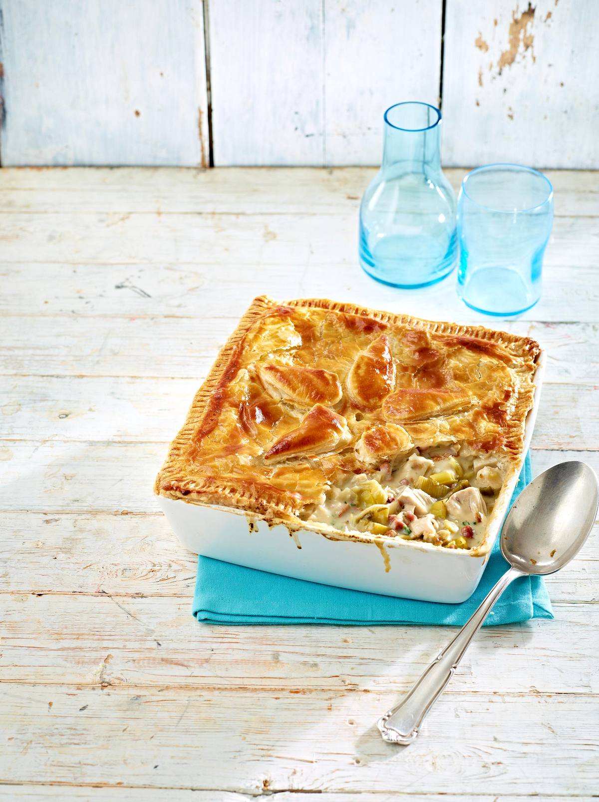 Hähnchen-Lauch-Pie mit Blätterteigkruste Rezept