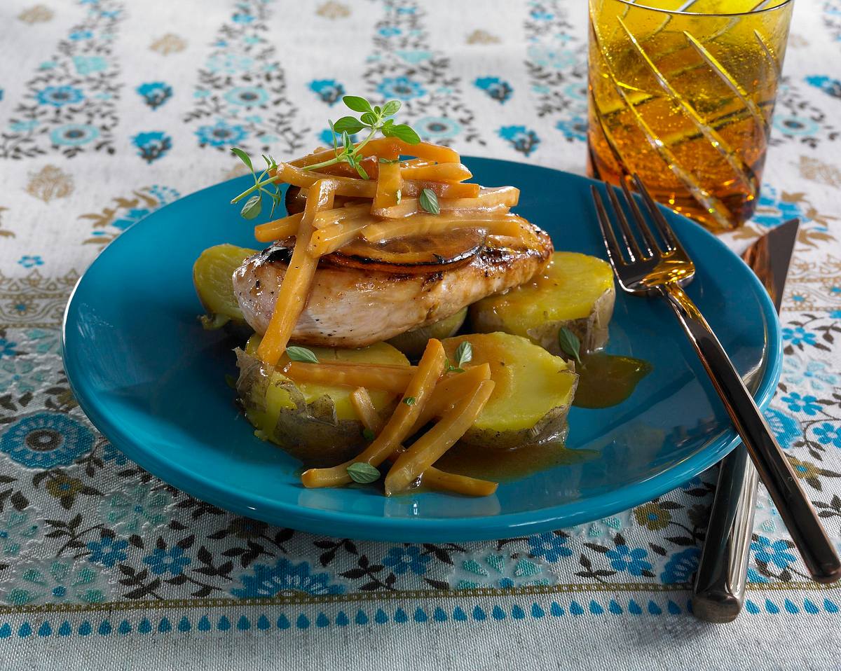 Hähnchen mit Orangen-Marmelade und Knollensellerie Rezept