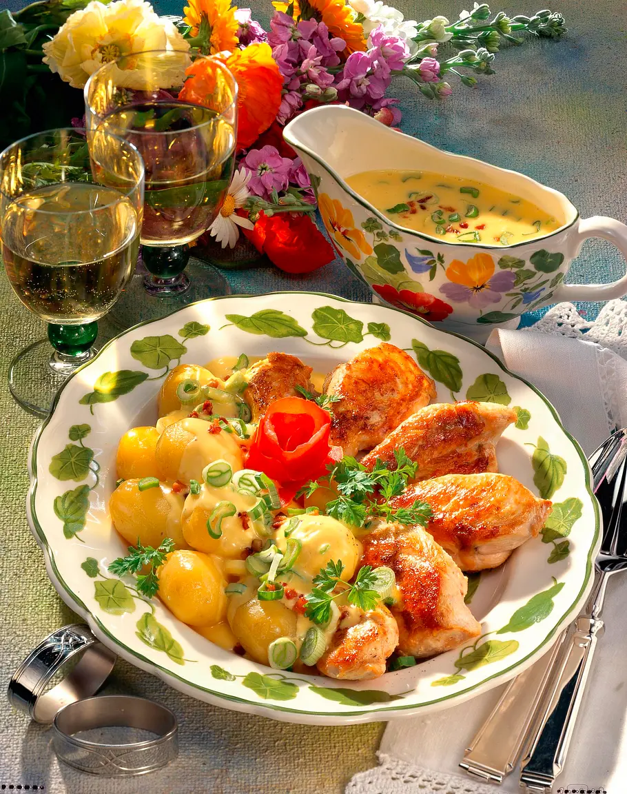 Hähnchenbrust mit Zwiebel-Hollandaise Rezept