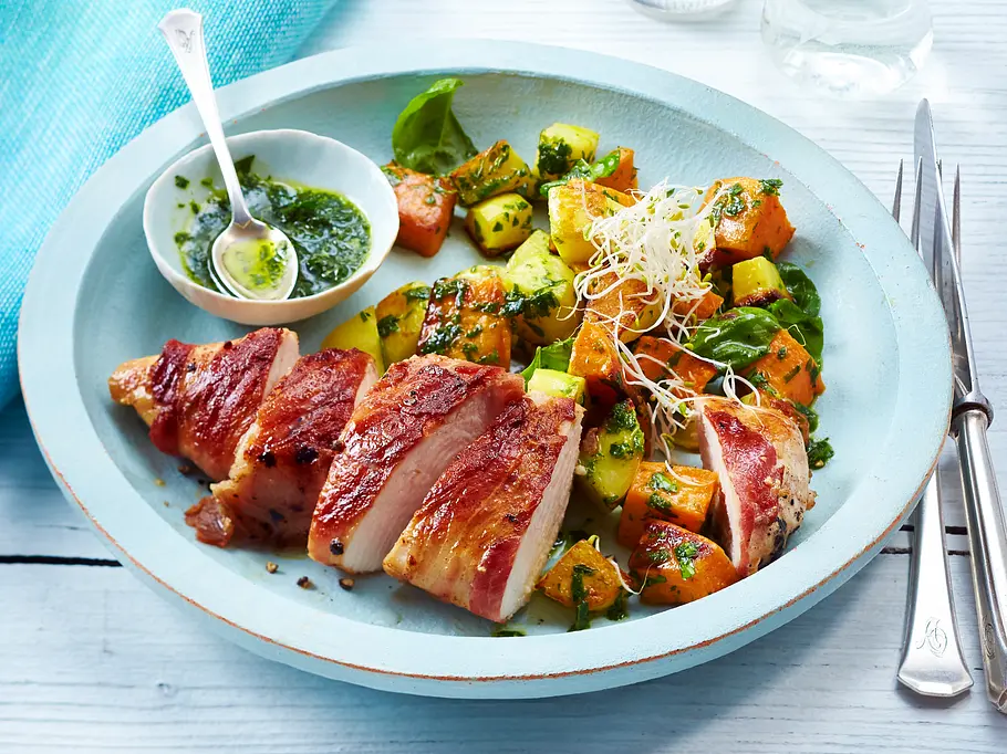 HäHähnchenfilet im Speckmantel aus der Heißluftfritteuse Rezept Hähnchenfilet im Speckmantel aus der Heißluftfritteuse Rezept