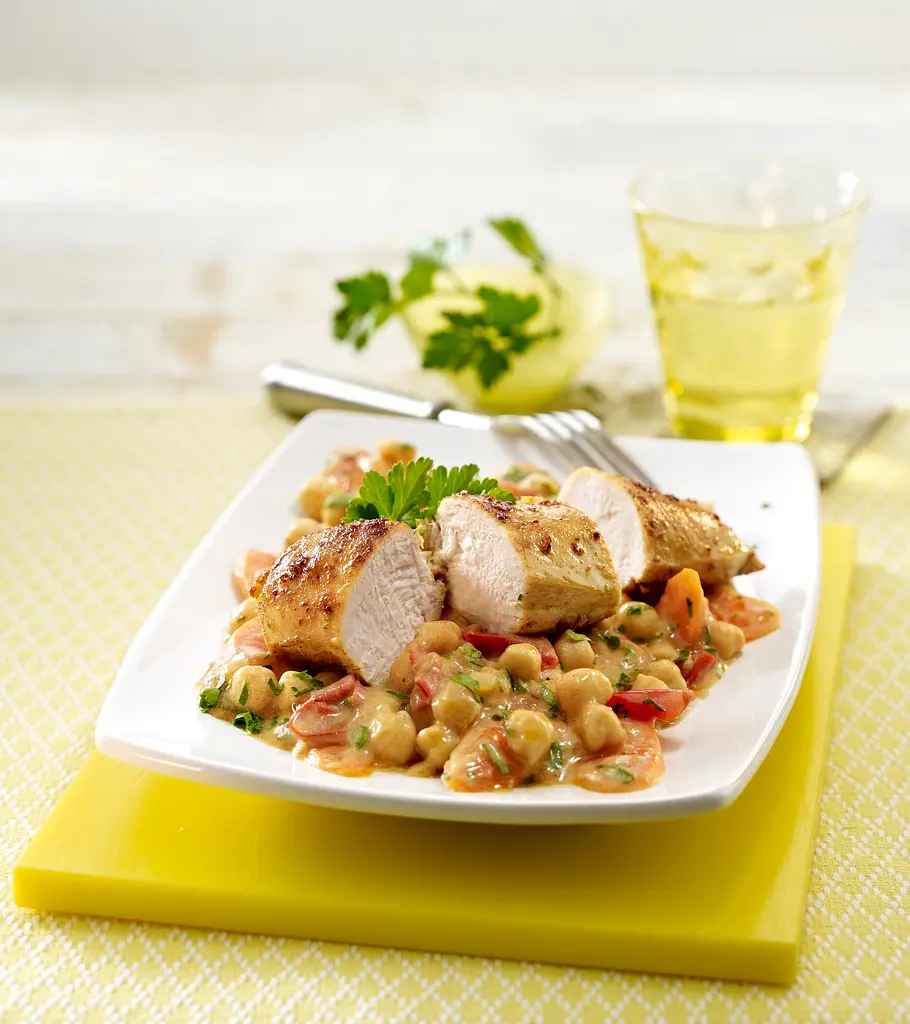 Hähnchenfilet India auf Kichererbsen-Tomatengemüse Rezept