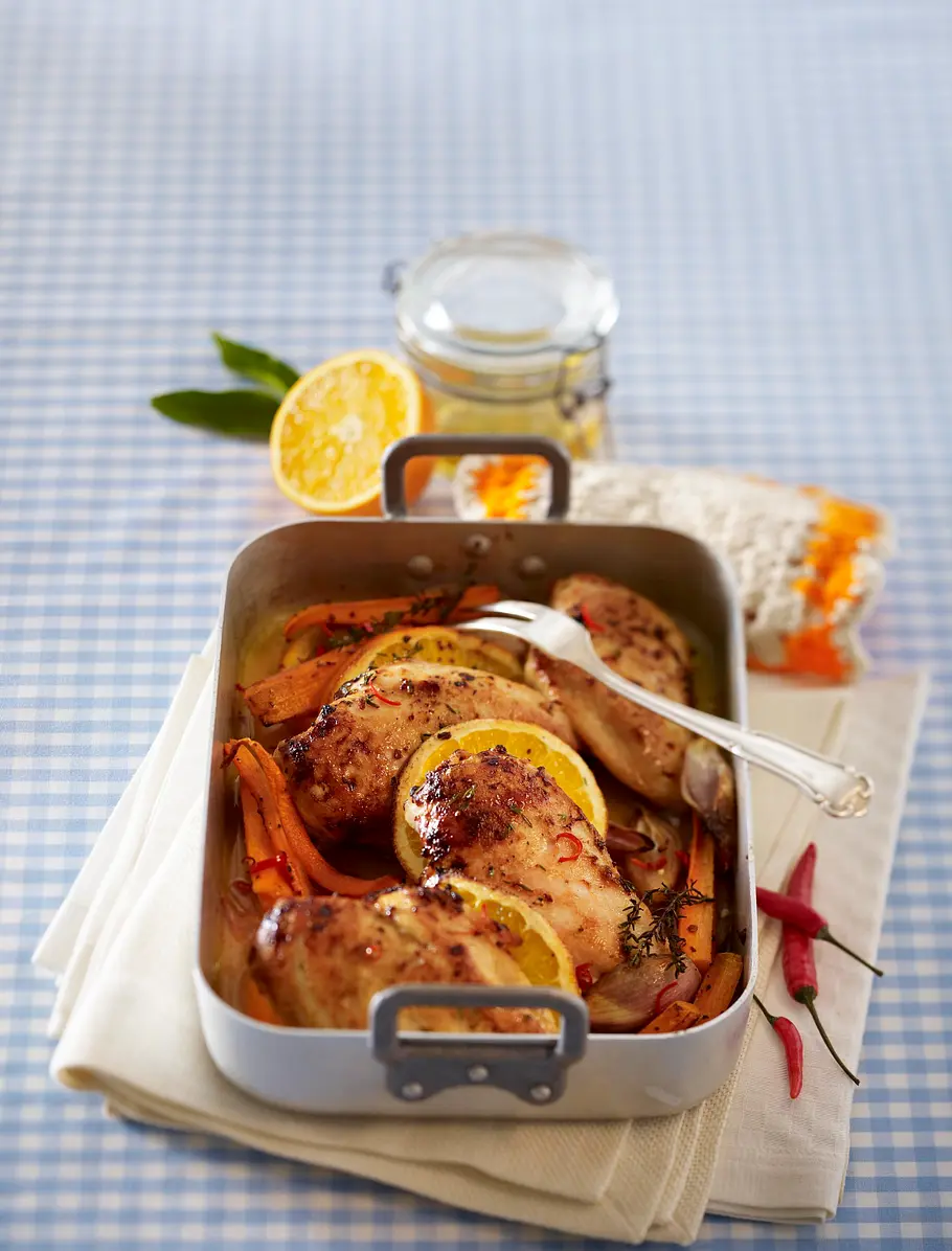 Hähnchenfilet und Orangenmöhren aus dem Ofen Rezept Hähnchenfilet und Orangenmöhren aus dem Ofen Rezept