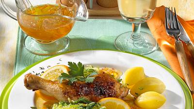 Hähnchenkeulen in Orangensoße Rezept - Foto: Maass