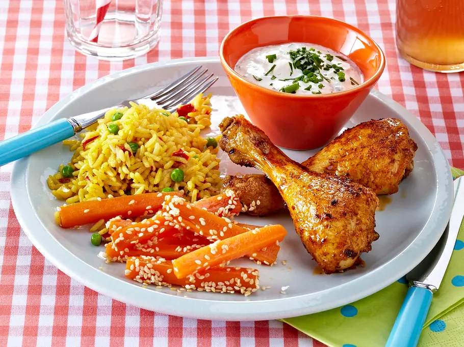 Hähnchenkeulen mit Möhrenpommes Rezept