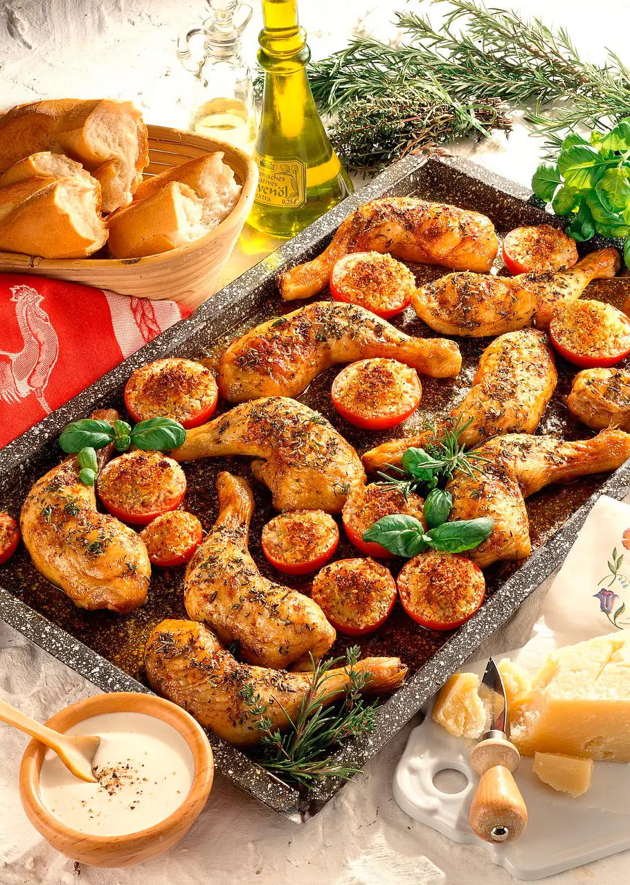 Hähnchenkeulen provencale vom Blech Rezept Hähnchenkeulen provencale vom Blech Rezept