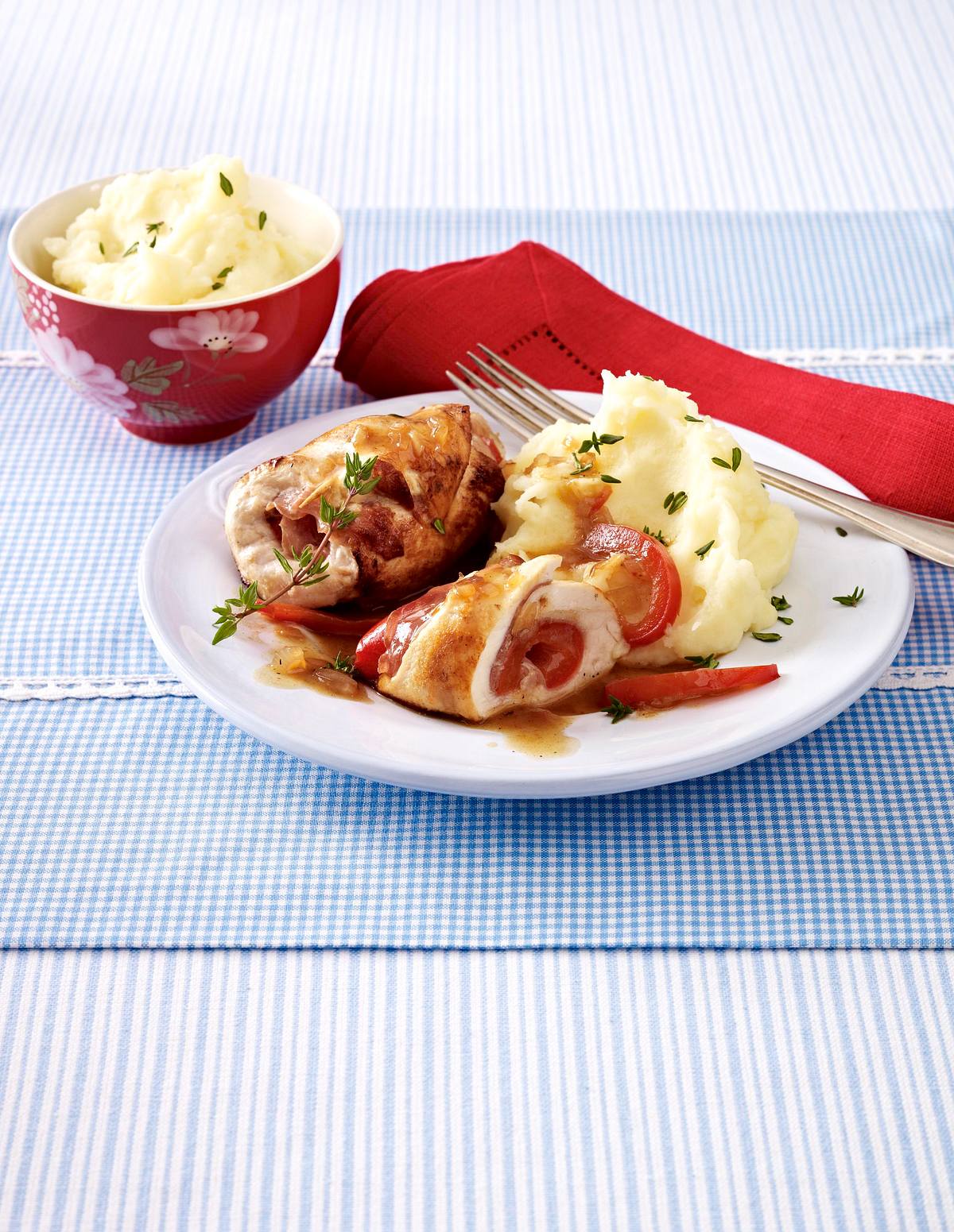 Hähnchenrouladen mit Schinkenfüllung und Kartoffelpüree Rezept