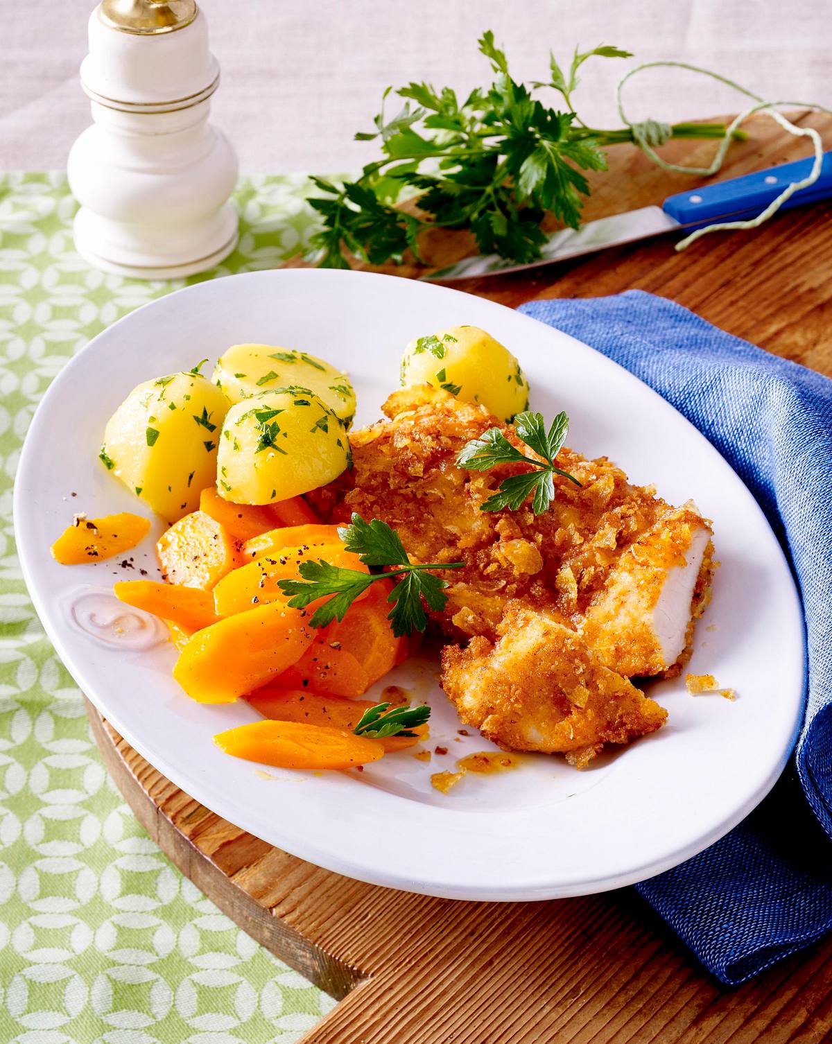 Hähnchenschnitzel in Chips-Panade Rezept