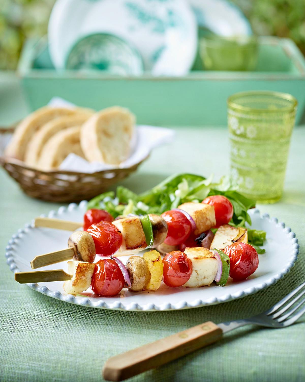 Halloumi-Pilz-Tomaten-Spieße Rezept