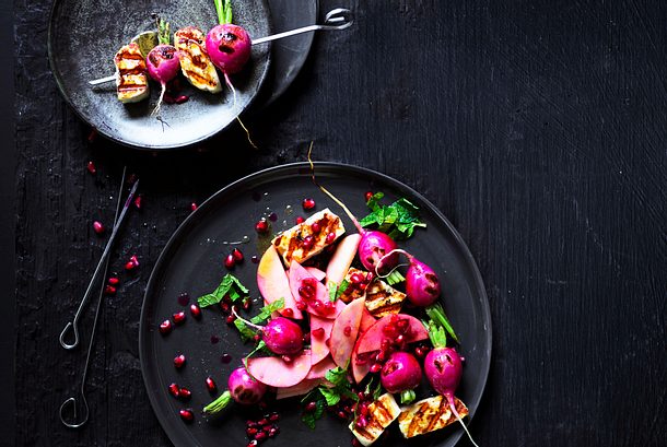 Halloumi-Radieschen-Sticks mit Apfeldoppel