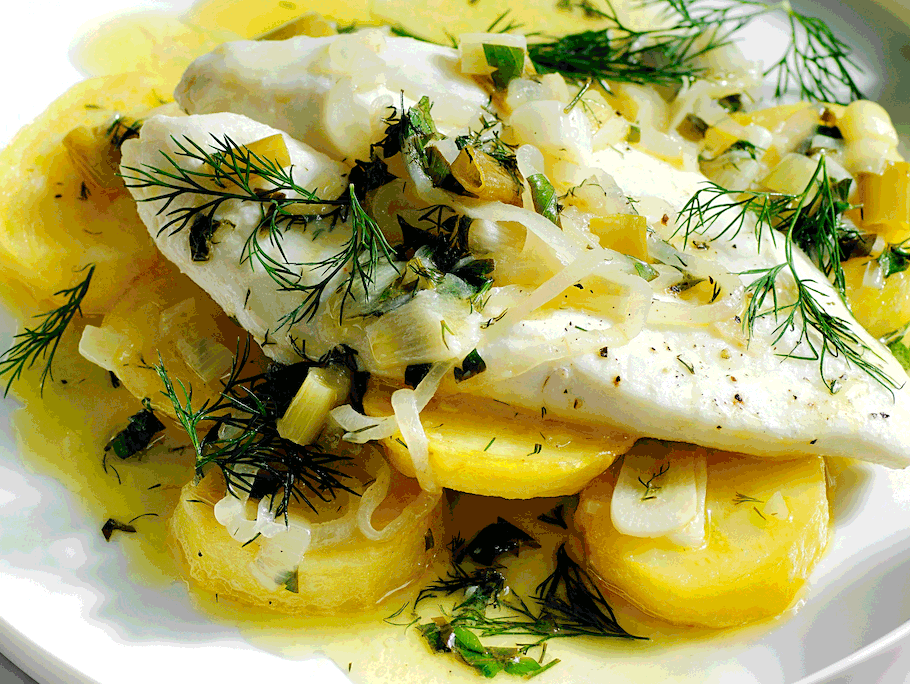 Fischfilet auf confierten Kartoffeln Rezept Fischfilet auf confierten Kartoffeln Rezept