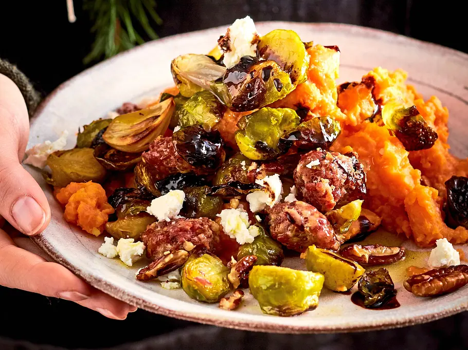 gebackener Rosenkohl zu Süßkartoffelstampf Rezept gebackener Rosenkohl zu Süßkartoffelstampf Rezept