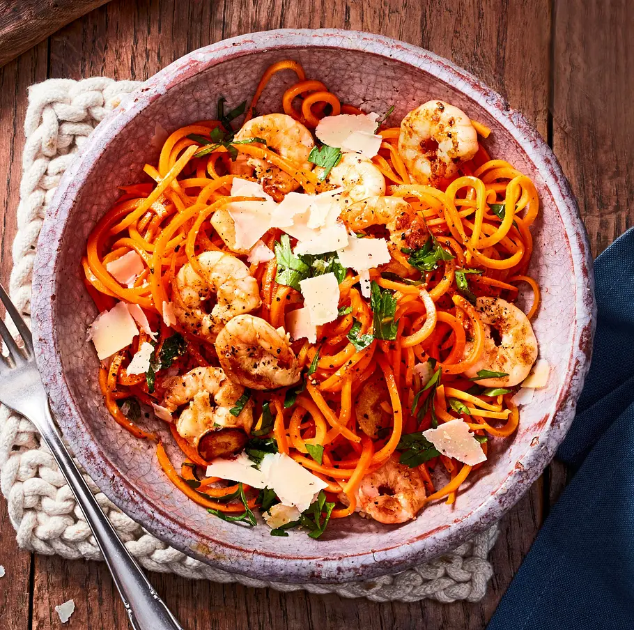 Möhrennudeln mit Garnelen Rezept Möhrennudeln mit Garnelen Rezept