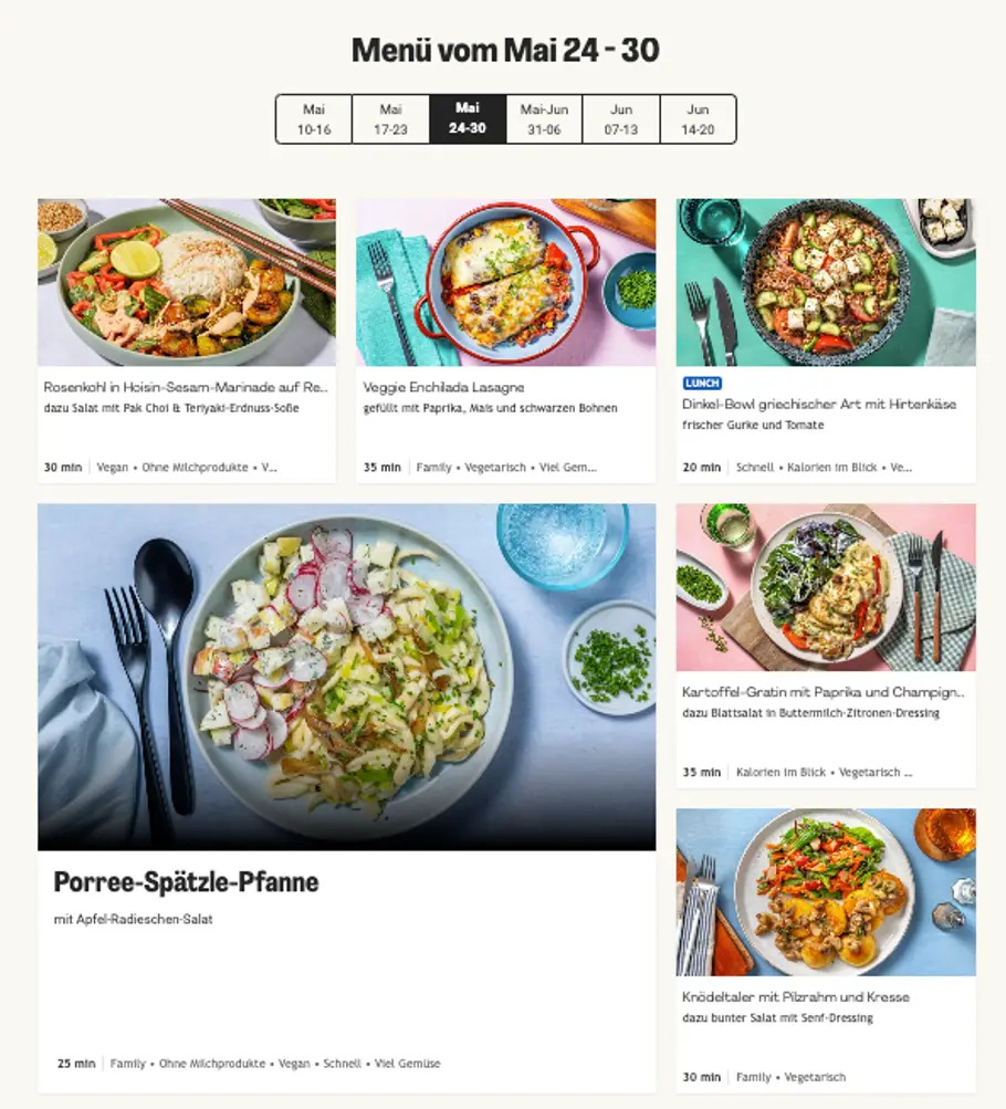 Die Menü-Ansicht von HelloFresh Die Menü-Ansicht von HelloFresh