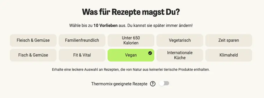 Bestellmaske für vegane Kochboxen von HelloFresh Bestellmaske für vegane Kochboxen von HelloFresh