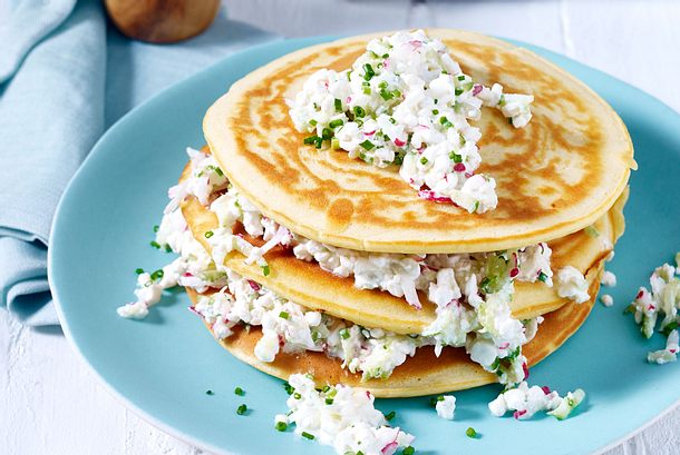 Herzhafter Pancake-Turm Rezept Herzhafter Pancake-Turm Rezept