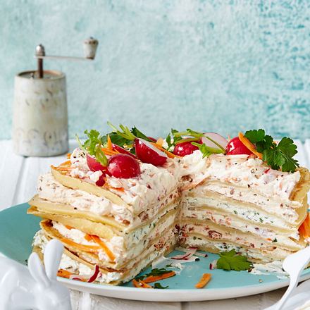 Herzhafter Pfannkuchen-Turm Rezept Herzhafter Pfannkuchen-Turm Rezept