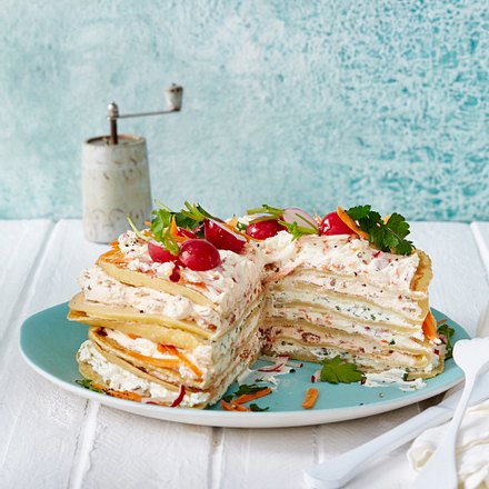 Herzhafter Pfannkuchen-Turm Rezept Herzhafter Pfannkuchen-Turm Rezept