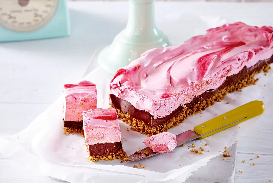 Himbeer-Marshmallows auf Schoko-Fudge Rezept