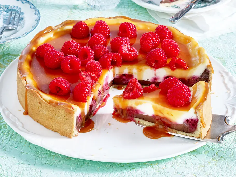 Himbeer-Schoko-Karamell-Käsekuchen Rezept