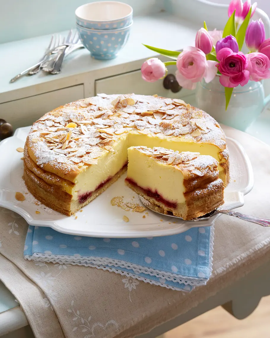 Himmlischer Käsekuchen mit Mandelkruste Rezept Himmlischer Käsekuchen mit Mandelkruste Rezept
