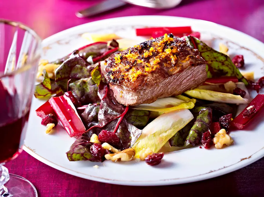 Hirschrücken mit Orange und Walnuss Rezept Hirschrücken mit Orange und Walnuss