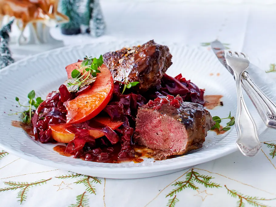 Hirschsteaks mit Rotkohl und Püree Rezept