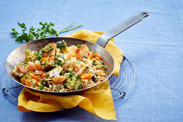 Hirsepfanne mit Meeresfrüchten Rezept