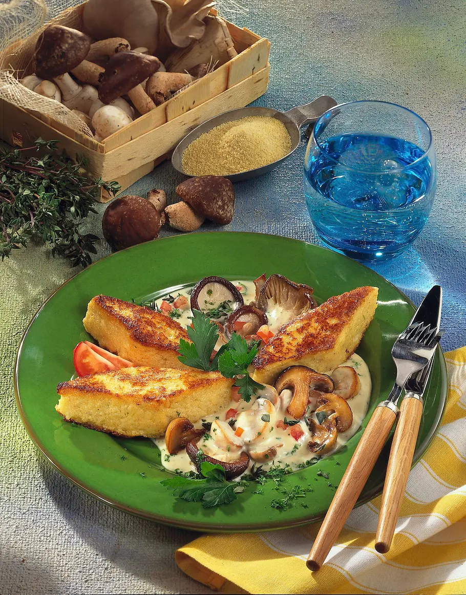 Hirseschnitten mit Pilzragout Rezept