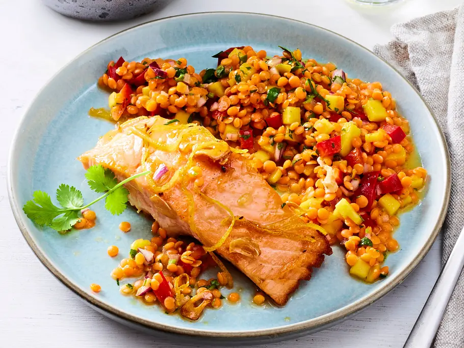 Honiglachs zu fruchtiger Linsen-Salsa Rezept Honiglachs zu fruchtiger Linsen-Salsa Rezept