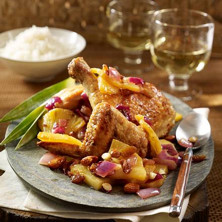 Hühner Potjie Brathähnchen mit Ananas und Sultaninen Rezept