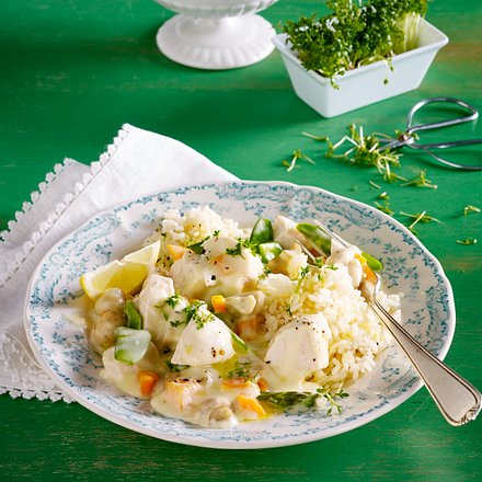 Hühnerfrikassee mit Butterreis Rezept