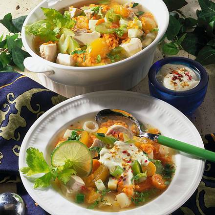 Hühnersuppe mit roten Linsen Rezept