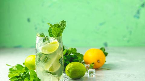 Mojito in einem Highball-Glas mit Minze, Eis und Zitrone - Foto: iStock/ArtSvitlyna