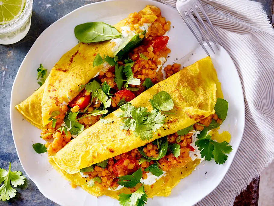 Indische Pfannkuchen mit Linsen-Dal Rezept Indische Pfannkuchen mit Linsen-Dal Rezept