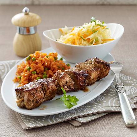 Jumbospieße mit Balkanreis und Krautsalat Rezept