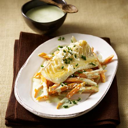 Kabeljau auf Süßkartoffel-Meerrettich-Stifte Rezept Kabeljau auf Süßkartoffel-Meerrettich-Stifte Rezept