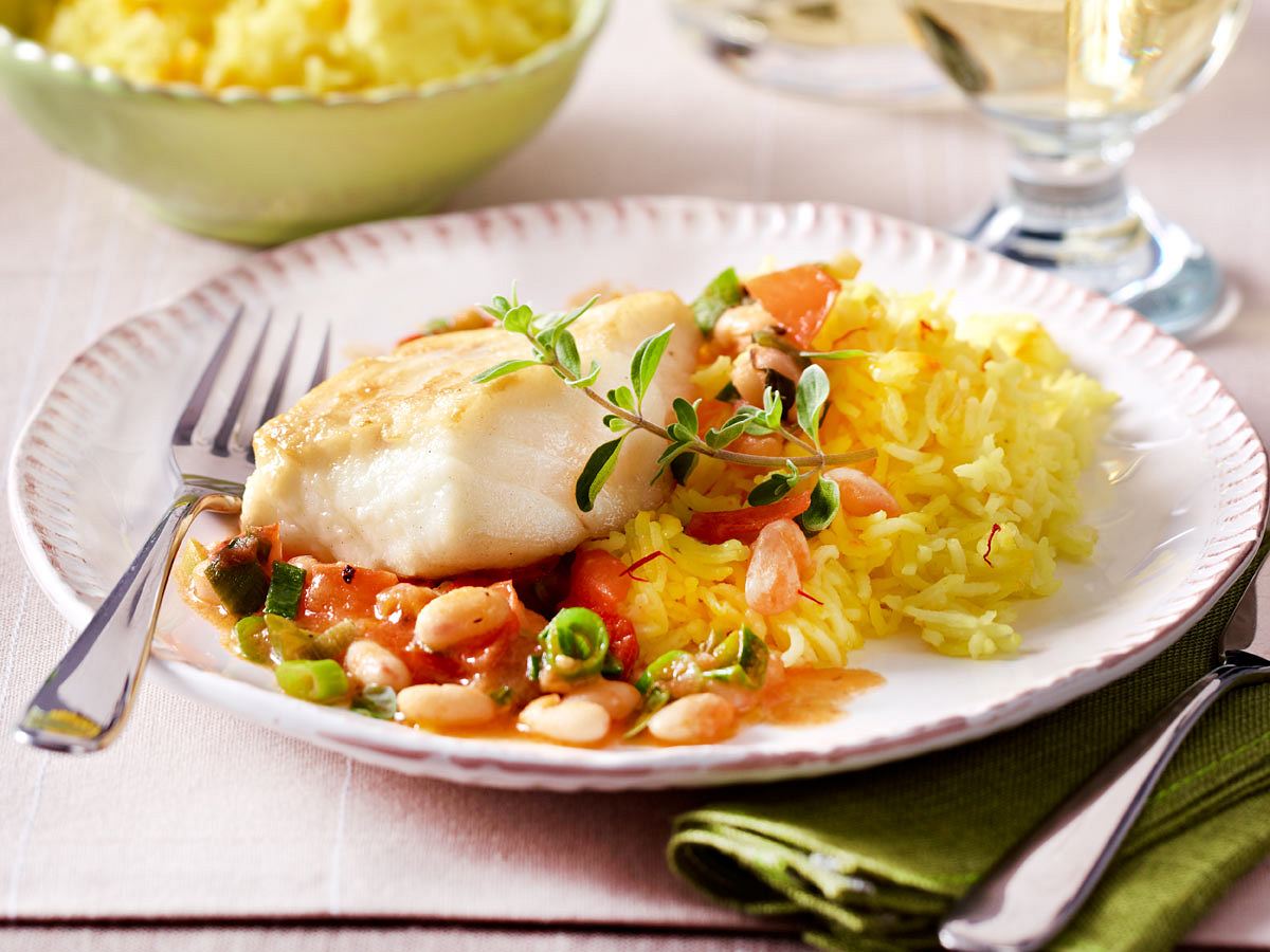 Kabeljau auf Tomaten-Bohnen-Gemüse Rezept