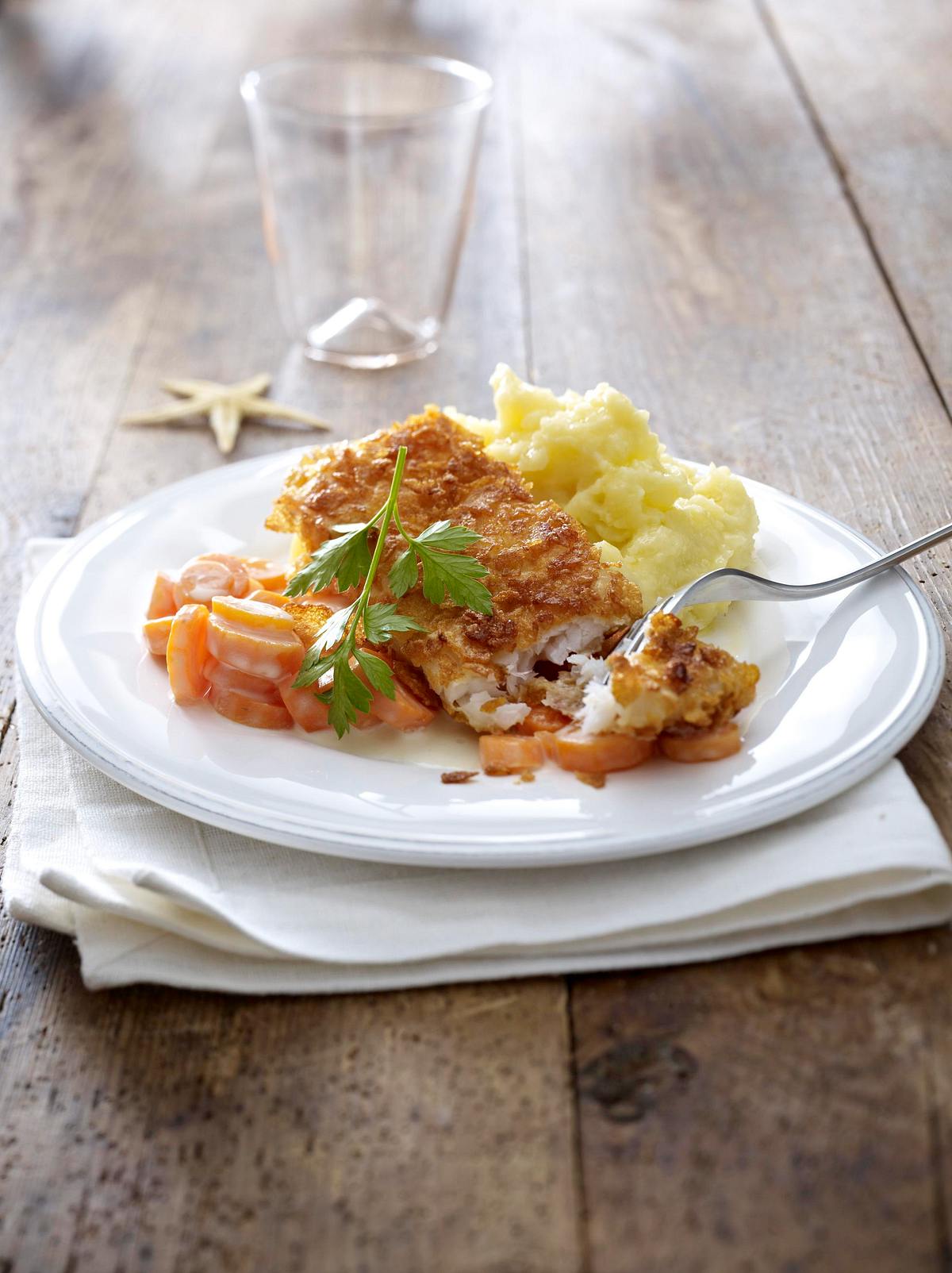Kabeljau mit Rahmkarotten und Kartoffelpüree Rezept
