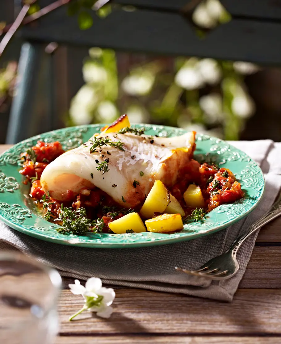 Kabeljau mit Tomaten und Thymian Rezept Kabeljau mit Tomaten und Thymian Rezept